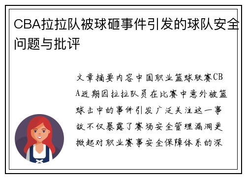 CBA拉拉队被球砸事件引发的球队安全问题与批评